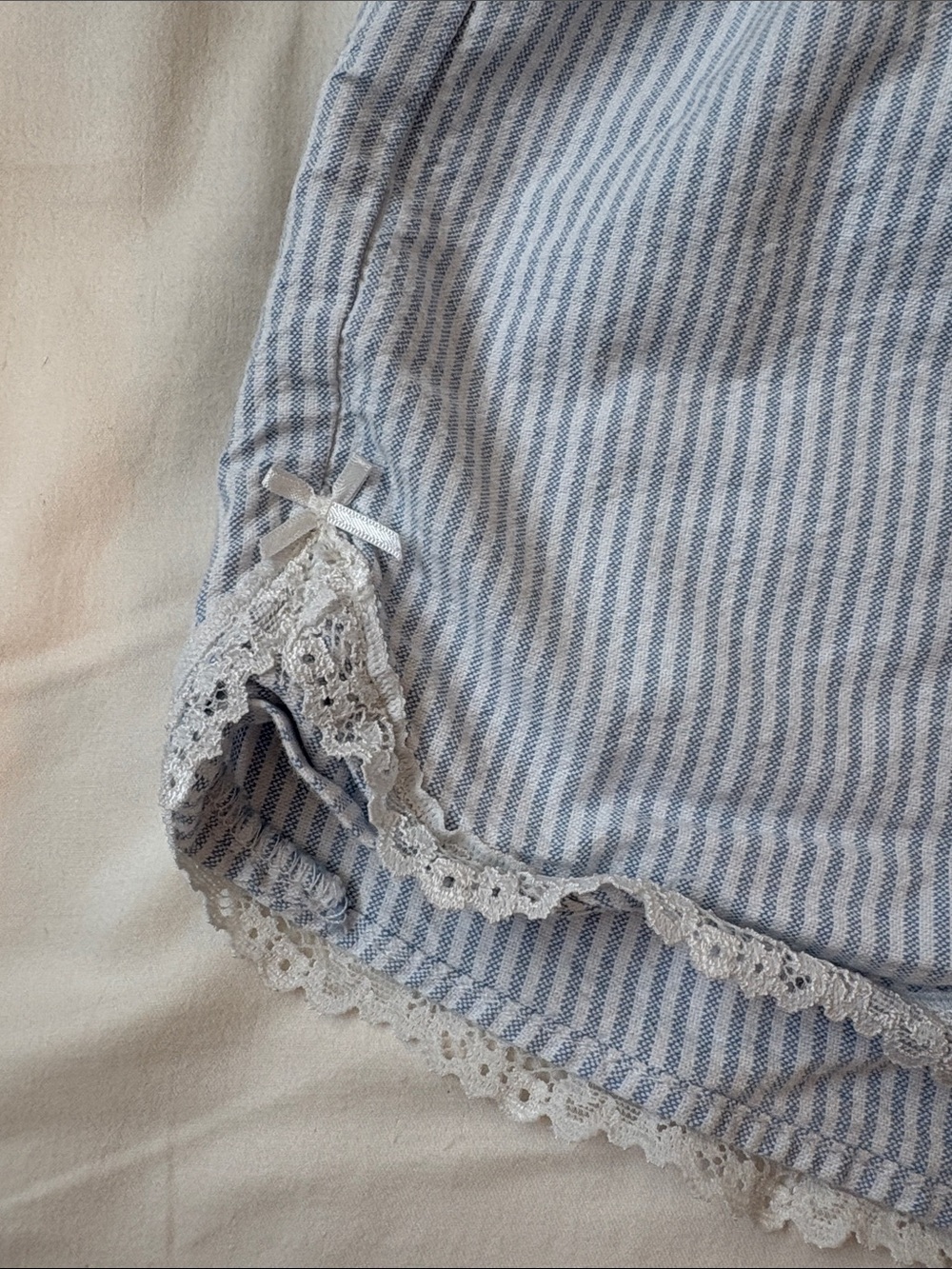 Brandy Melville Light Blue & White Striped Lace-Trim Athletic Shorts - Picture 2 of 3